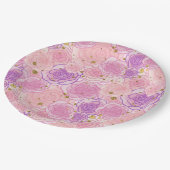 ピンクシャビーガーリーシックグリッターバラ ペーパープレート (アングル)