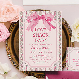 ピンクシャビーシックな愛シャックベビーシャワー 招待状