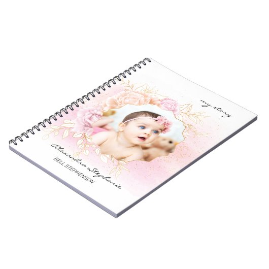 ピンクシャビーシックパーソナライズされたベビーガール ノートブック (左側)
