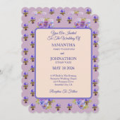ピンクシャビーシックフラワーパンジー結婚式招待状 招待状 (正面/裏面)