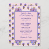 ピンクシャビーシックフラワーヴィオラ結婚式招待状 招待状 (正面/裏面)