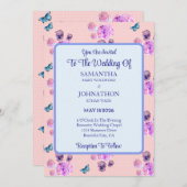 ピンクシャビーシックフラワー結婚式招待状 招待状 (正面/裏面)