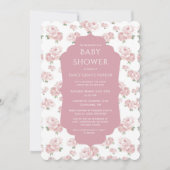 ピンクシャビーシックヴィンテージベビーガールシャワー 招待状 (正面)