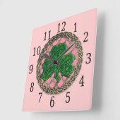 ピンクシャムロックとケルト結び目模様ズスクエアクロック スクエア壁時計 (傾斜)