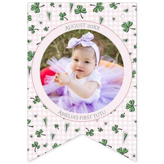 ピンクシャムロックハッピーバースデー写真 バンティングフラッグ (第1の旗)