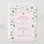 ピンクシャムロックファースト誕生日フォト招待状 サンキューカード (正面)