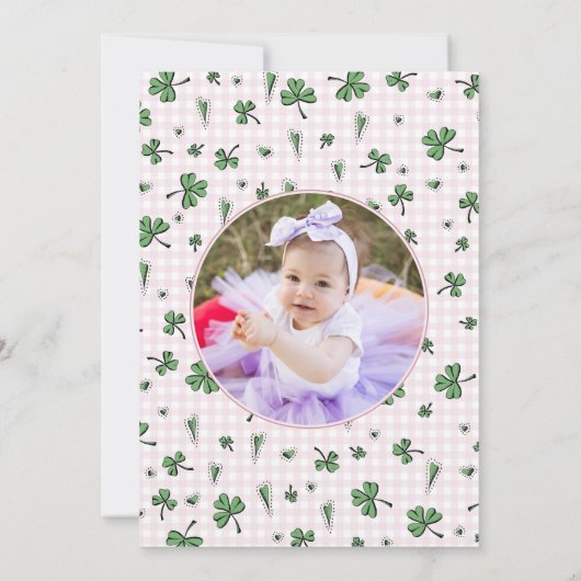 ピンクシャムロックファースト誕生日フォト招待状 サンキューカード