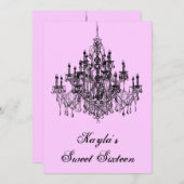 ピンクシャンデリアスウィート16パーティー 招待状 (正面/裏面)