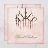 ピンクシャンデリアスウィート16パーティー 招待状 (正面/裏面)