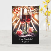 ピンクシャンパンで夫が楽しむ記念日 カード (黄色い花)