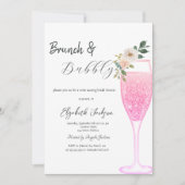 ピンクシャンパングラスフラワーブランチ&バブリー 招待状 (正面)