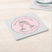 ピンクシャンパングラスブライダルシャワー結婚ズ スクエアペーパーコースター (アングル)