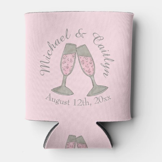 ピンクシャンパングラスブライダルシャワー結婚式の引き出物 缶クーラー (正面)