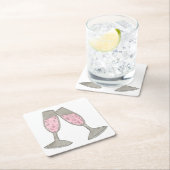 ピンクシャンパングラス結婚ズブライダルシャワー応援 スクエアペーパーコースター (インサイチュ)