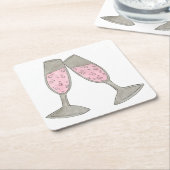 ピンクシャンパングラス結婚ズブライダルシャワー応援 スクエアペーパーコースター (アングル)