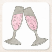 ピンクシャンパングラス結婚ズブライダルシャワー応援 スクエアペーパーコースター (正面)