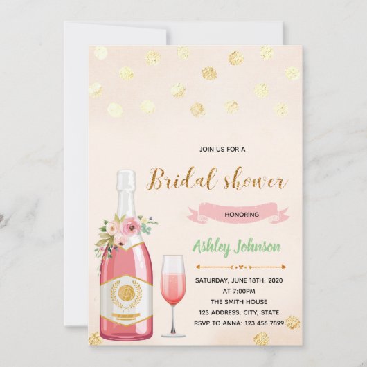 ピンクシャンパンシャワーテーマパーティーの招待 招待状 (正面)