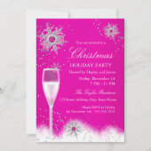ピンクシャンパンスノーフレーククリスマスホリデーパーティー 招待状 (正面)