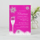 ピンクシャンパンスノーフレーククリスマスホリデーパーティー 招待状 (スタンド正面)