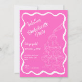 ピンクシャンパンタワーハンドドローバチェロレッテ 招待状 (正面)