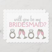 ピンクシャンパンダイアモンドブリデスメイドブライダルパーティ 招待状 (正面/裏面)