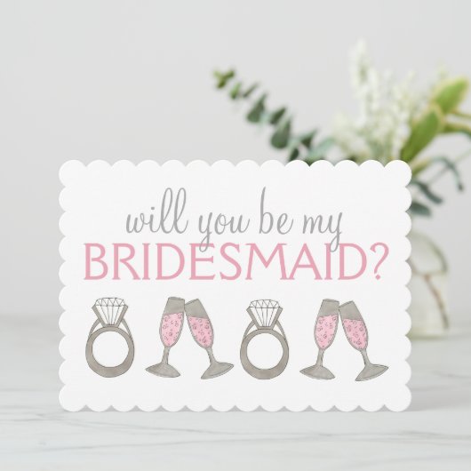 ピンクシャンパンダイアモンドブリデスメイドブライダルパーティ 招待状 (スタンド正面)