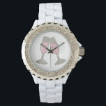 ピンクシャンパントースト応援ズ結婚ブライドウォッチ 腕時計<br><div class="desc">バブリーのピンクのシャンパンの2つのグラスのオリジナルマーカーイラストレーションを備えている。婚約、結婚式、ブライダルシャワー、バチェロレットパーティーなどに最適！デザイナーは、自分の色やテーマに合わせてカスタムのデザインを作成しアップロードすることができ結婚る – -クリック「このデザイン」と呼ばれるデザインプロセスを開始するためのカスタムのデザインを作成しアップロードすることができる！</div>