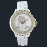 ピンクシャンパントースト応援ズ結婚ブライドウォッチ 腕時計<br><div class="desc">バブリーのピンクのシャンパンの2つのグラスのオリジナルマーカーイラストレーションを備えている。婚約、結婚式、ブライダルシャワー、バチェロレットパーティーなどに最適！デザイナーは、自分の色やテーマに合わせてカスタムのデザインを作成しアップロードすることができ結婚る – -クリック「このデザイン」と呼ばれるデザインプロセスを開始するためのカスタムのデザインを作成しアップロードすることができる！</div>