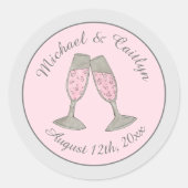 ピンクシャンパントースト応援結婚ズブライダルシャワー ラウンドシール (正面)