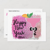 ピンクシャンパンニューイヤーイブパーティー インビテーションポストカード (正面/裏面)