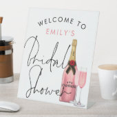 ピンクシャンパンネームウェルカムブライダルシャワーホワイト 台座サイン (インサイチュ)