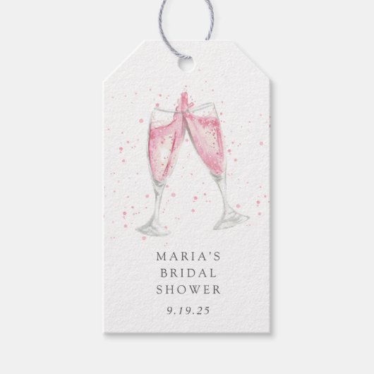 ピンクシャンパンパーソナライズされたブライダルシャワー特典 ギフトタグ (正面)