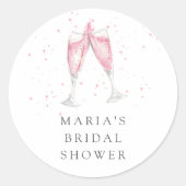 ピンクシャンパンパーソナライズされたブライダルシャワー ラウンドシール (正面)