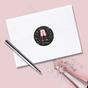 ピンクシャンパンブライダルシャワークラシックラウンドステッカー ラウンドシール