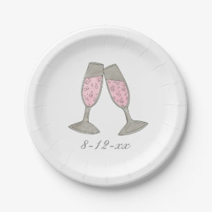 ピンクシャンパンブライダルシャワー結婚ズ日付プレート ペーパープレート