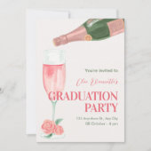 ピンクシャンパンボトル卒業パーティー 招待状 (正面)