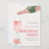ピンクシャンパンボトル誕生日パーティー 招待状 (正面)