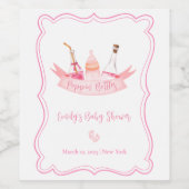 ピンクシャンパンボトル足フレームベビーシャワー ワインラベル (シングルラベル)