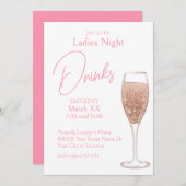 ピンクシャンパンレディースナイトドリンク 招待状 (正面/裏面)