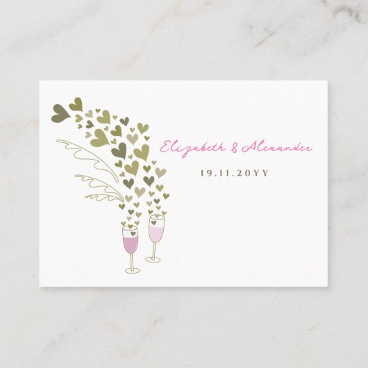 ピンクシャンパン応援と金ゴールドハートシック結婚ズ プレイスカード (裏面)