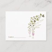 ピンクシャンパン応援と金ゴールドハートシック結婚ズ プレイスカード (正面)