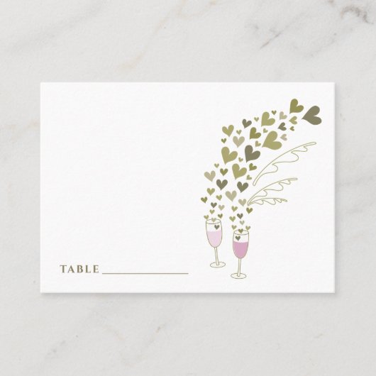 ピンクシャンパン応援と金ゴールドハートシック結婚ズ プレイスカード (正面)