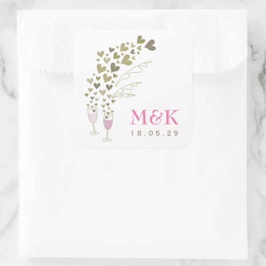 ピンクシャンパン応援フローティング金ゴールドハート結婚ズ スクエアシール (バッグ)