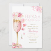 ピンクシャンパン花びらブライダルシャワー招待 招待状 (正面)