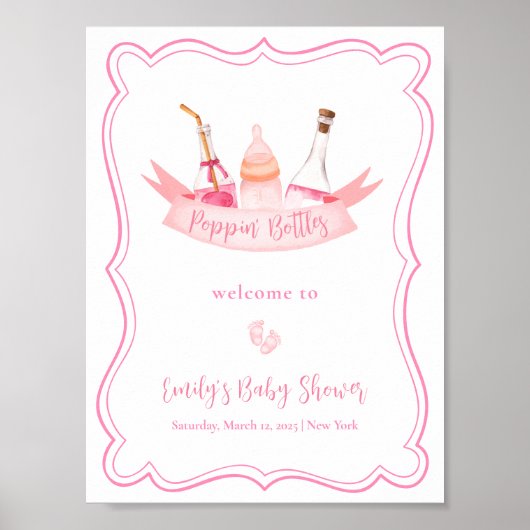 ピンクシャンパン足フレームガールベビーシャワーへようこそ ポスター (正面)