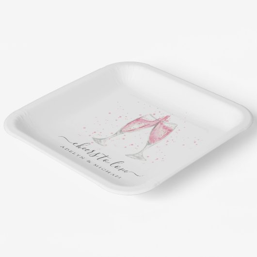 ピンクシャンパン「愛する応援パーソナライズされた」 ペーパープレート (傾斜あり)