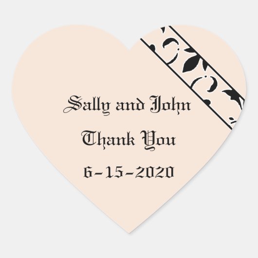 ピンクシャンパーニュ、ブラック、結婚式の引き出物シール ハートシール (正面)