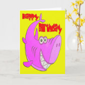 ピンクシャーク誕生日 カード (黄色い花)