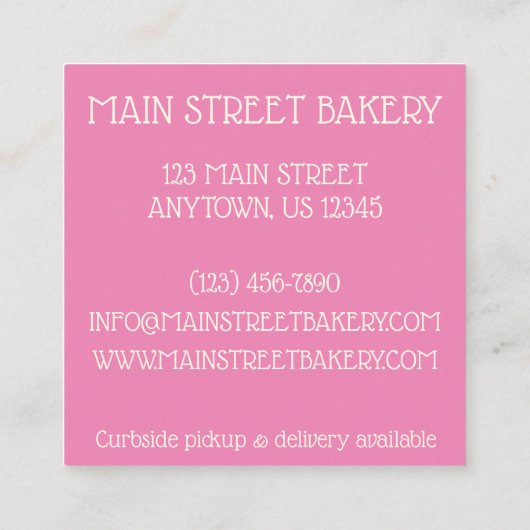 ピンクシュガークッキーベーカリーベイクショップパティシシェフ スクエア名刺 (裏面)