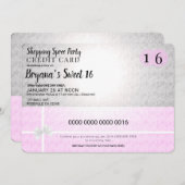 ピンクショッピングスプライクレジットカードスウィート16パーティー 招待状 (正面/裏面)